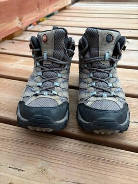 Merrell Women's Hiking Boots in Gray and Black with Light Blue Accents